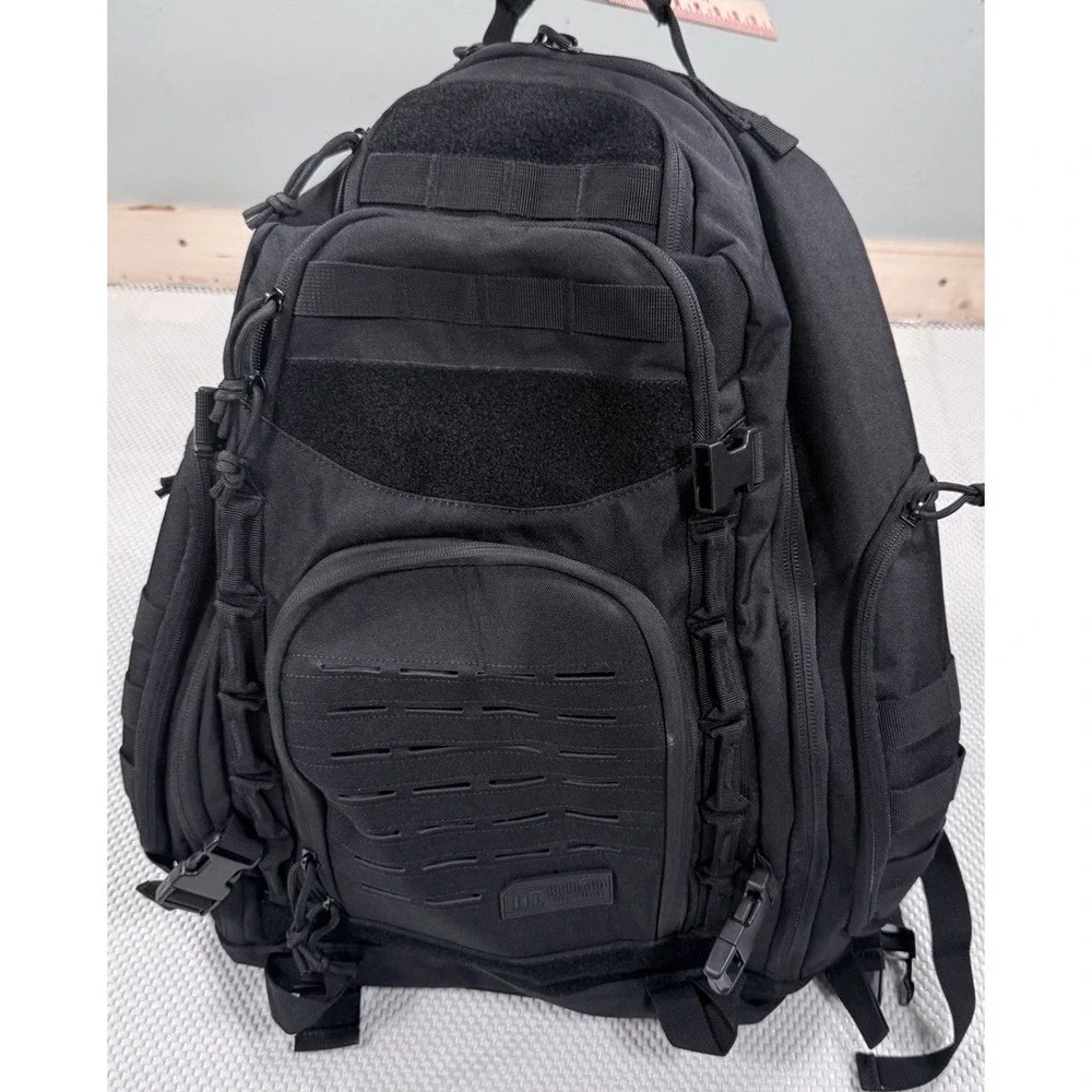 Highland Tactical Black Tactical Backpack MOLLE Laptop Hiking Bug Out Pack